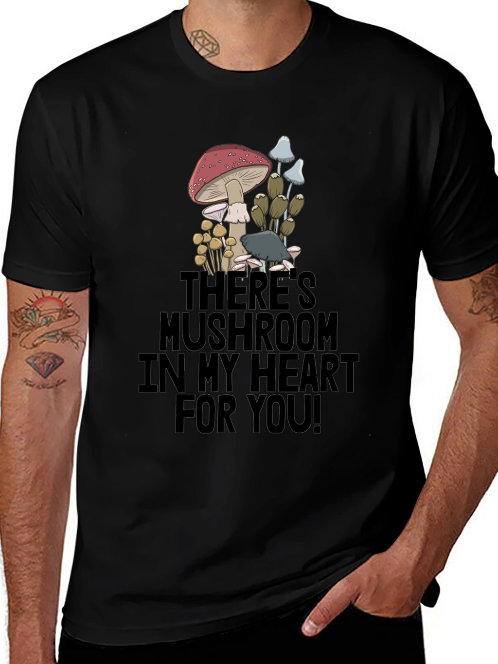 Mushroom Heart Graphic T-Shirt - Funny Novelty Tee