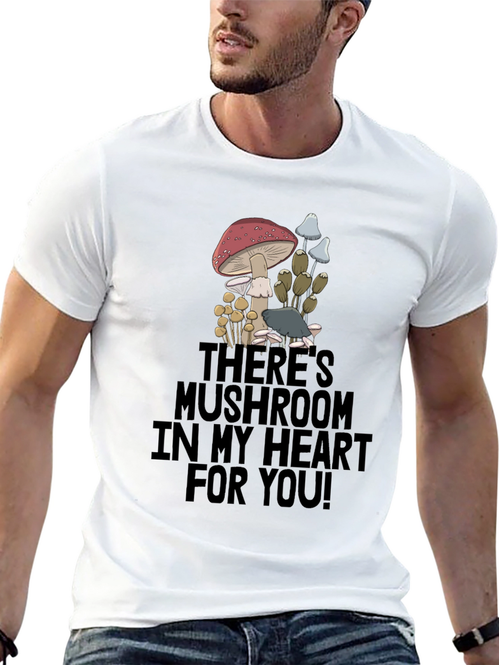 Mushroom Heart Graphic T-Shirt - Funny Novelty Tee
