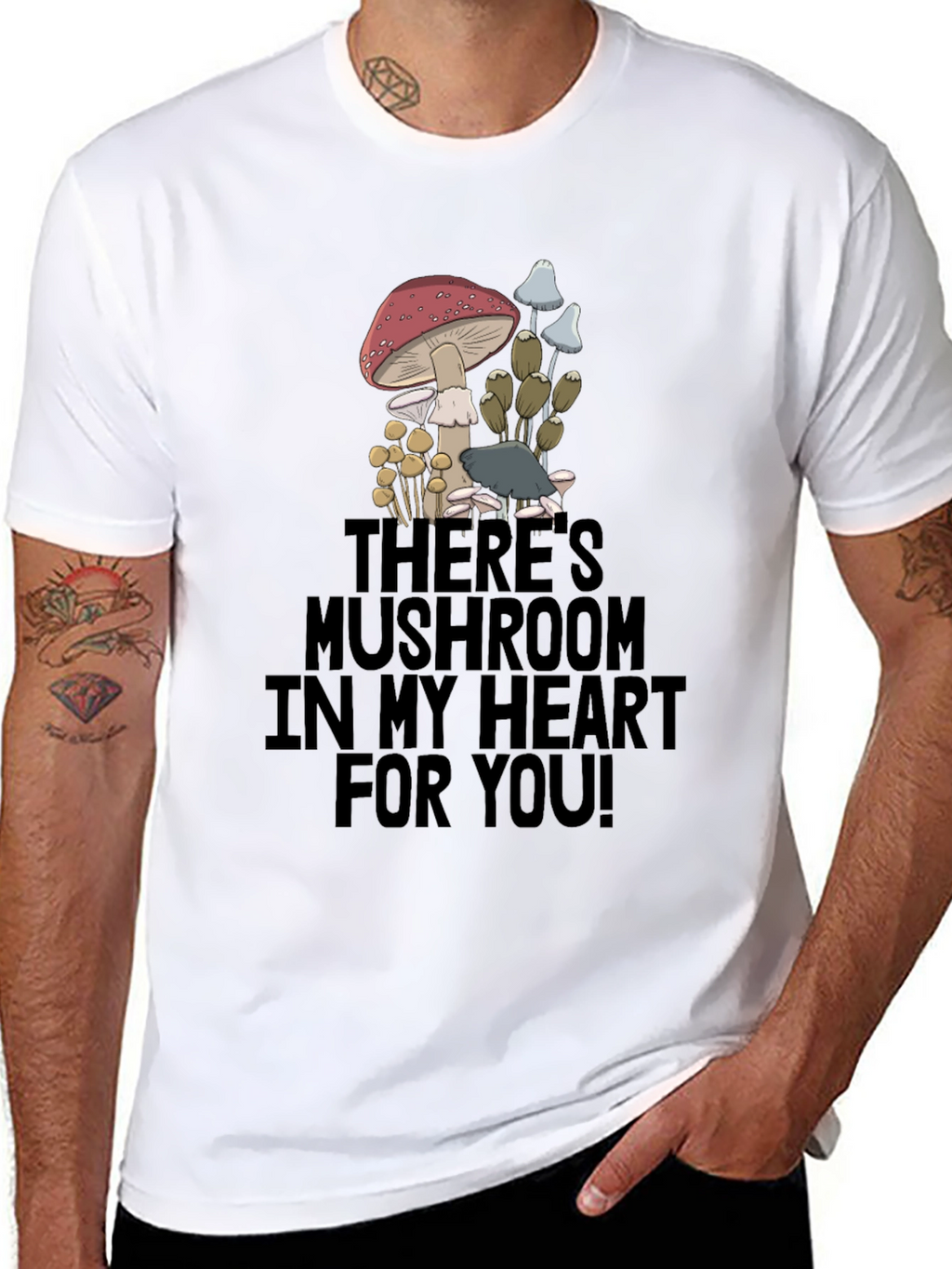 Mushroom Heart Graphic T-Shirt - Funny Novelty Tee