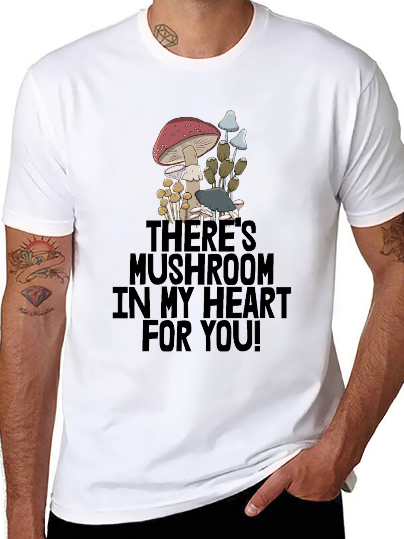 Mushroom Heart Graphic T-Shirt - Funny Novelty Tee