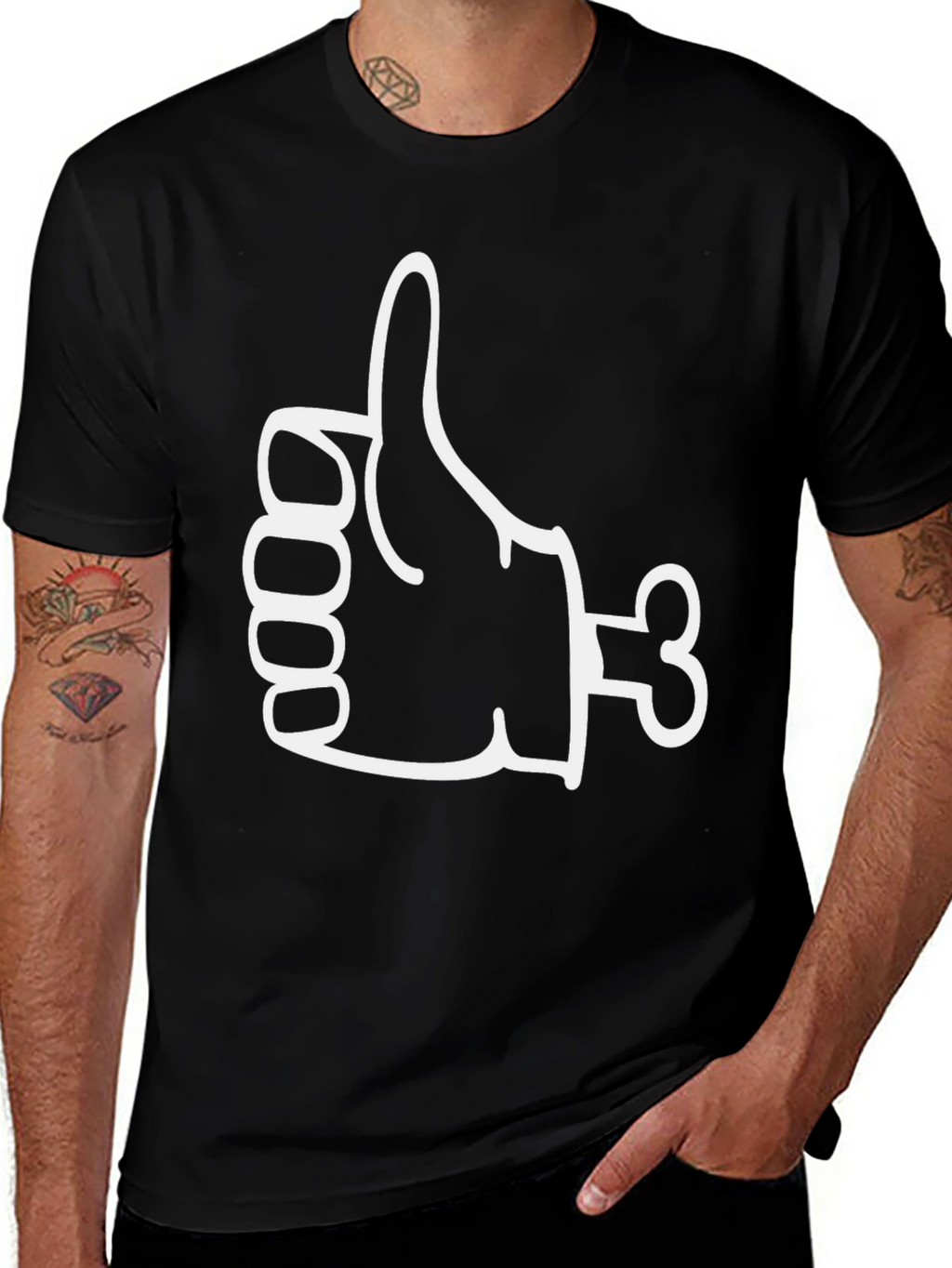 Funny Thumbs Up Bone Hand Graphic Tee - Black