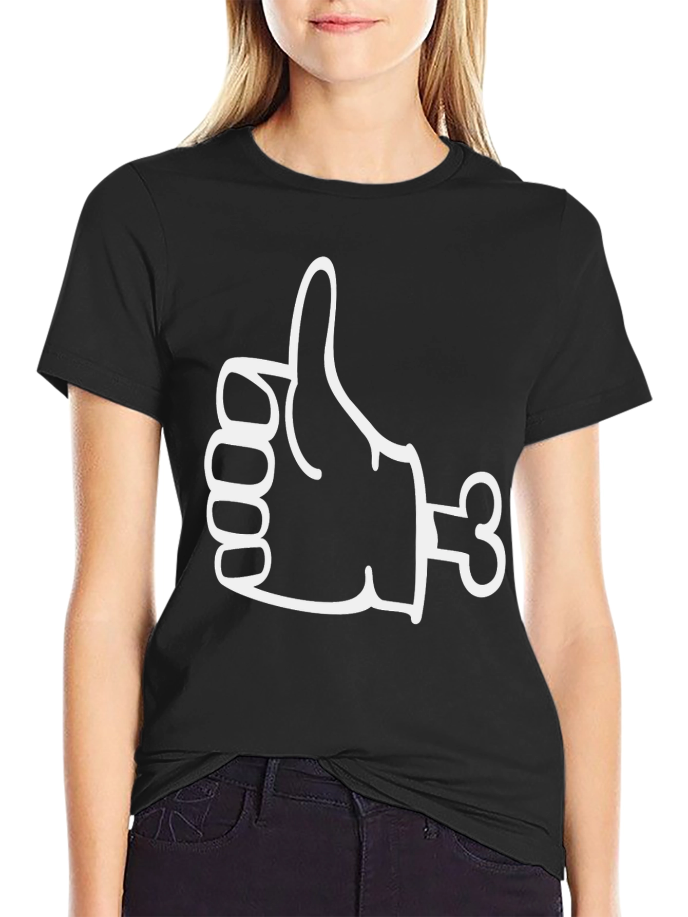 Funny Thumbs Up Bone Hand Graphic Tee - Black