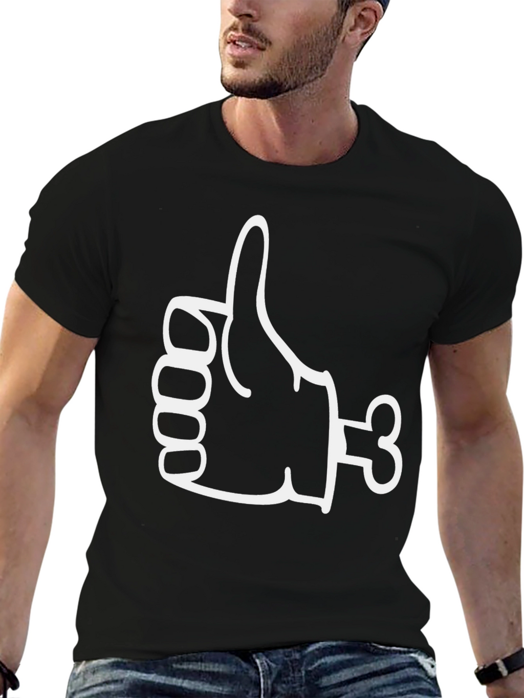 Funny Thumbs Up Bone Hand Graphic Tee - Black