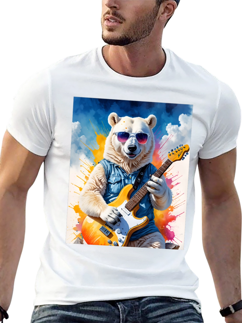 Cool Bear Guitarist Graphic Tee