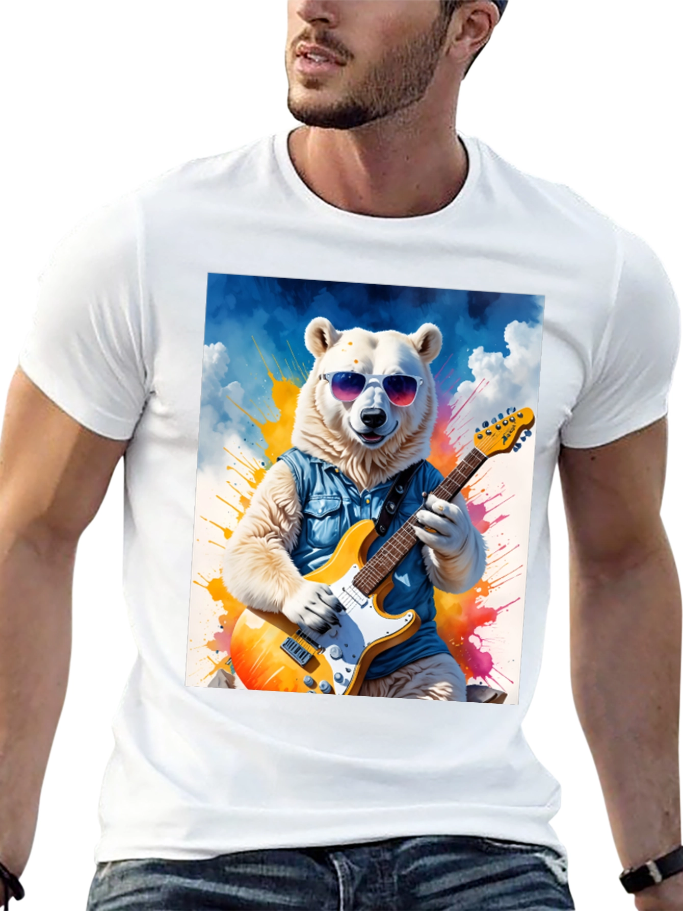 Cool Bear Guitarist Graphic Tee