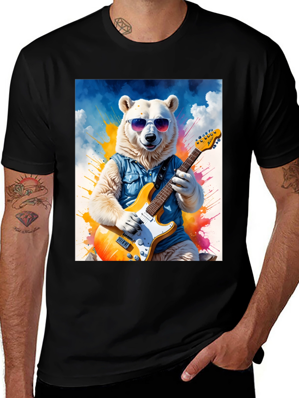 Cool Bear Guitarist Graphic Tee