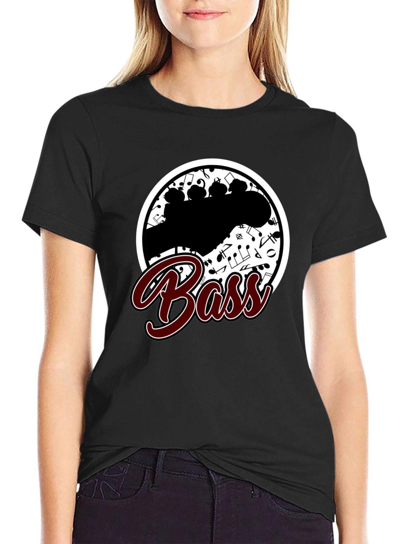 Bass Guitar Music Notes T-Shirt - Round Graphic Tee