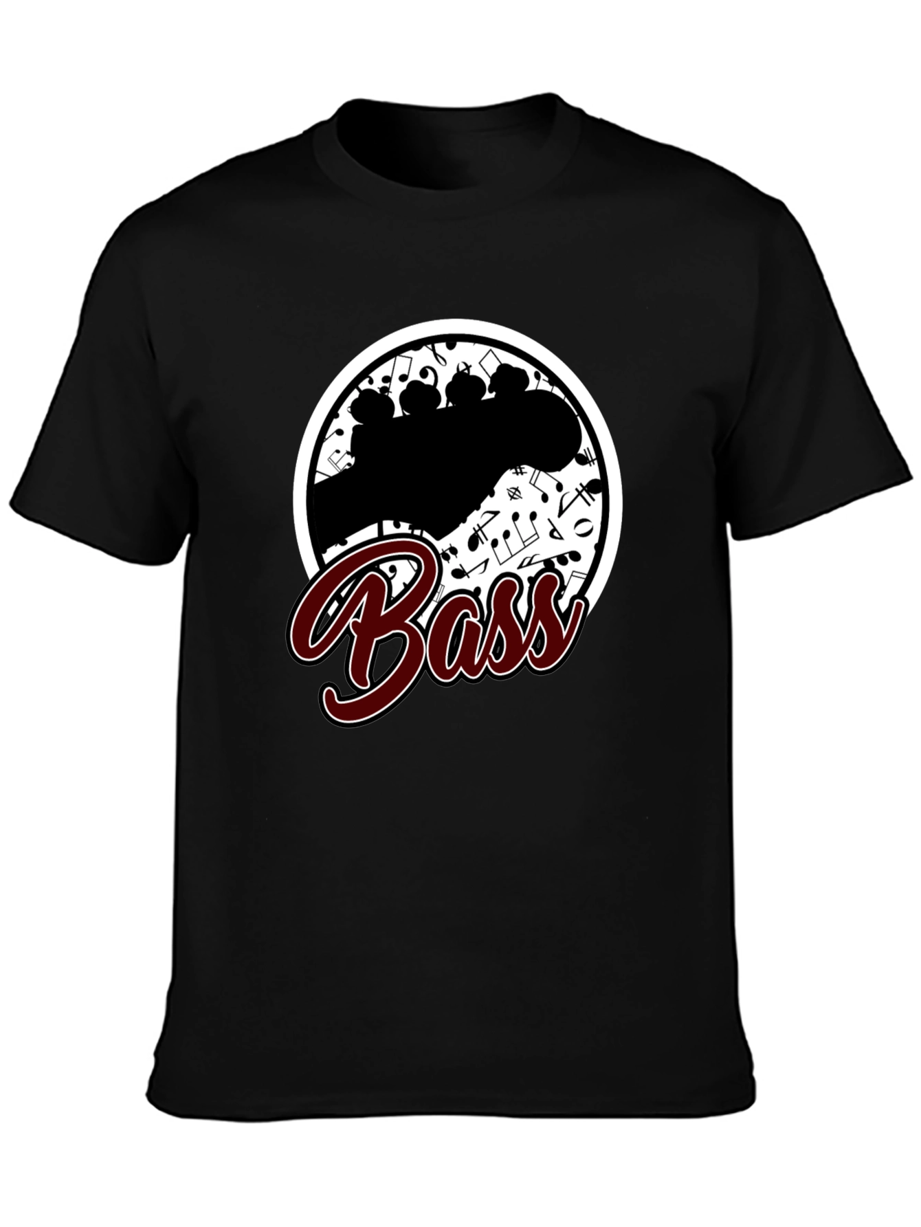 Bass Guitar Music Notes T-Shirt - Round Graphic Tee