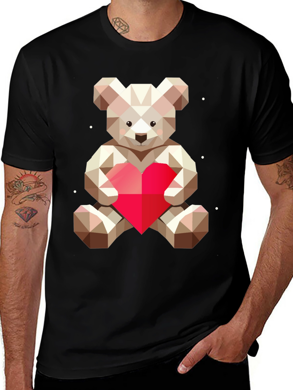 Geometric Teddy Bear Heart Graphic Tee