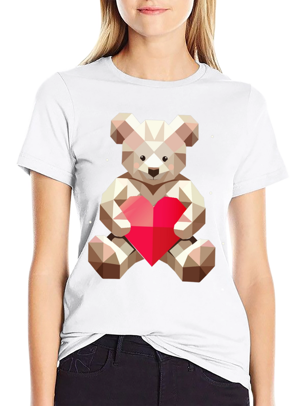 Geometric Teddy Bear Heart Graphic Tee