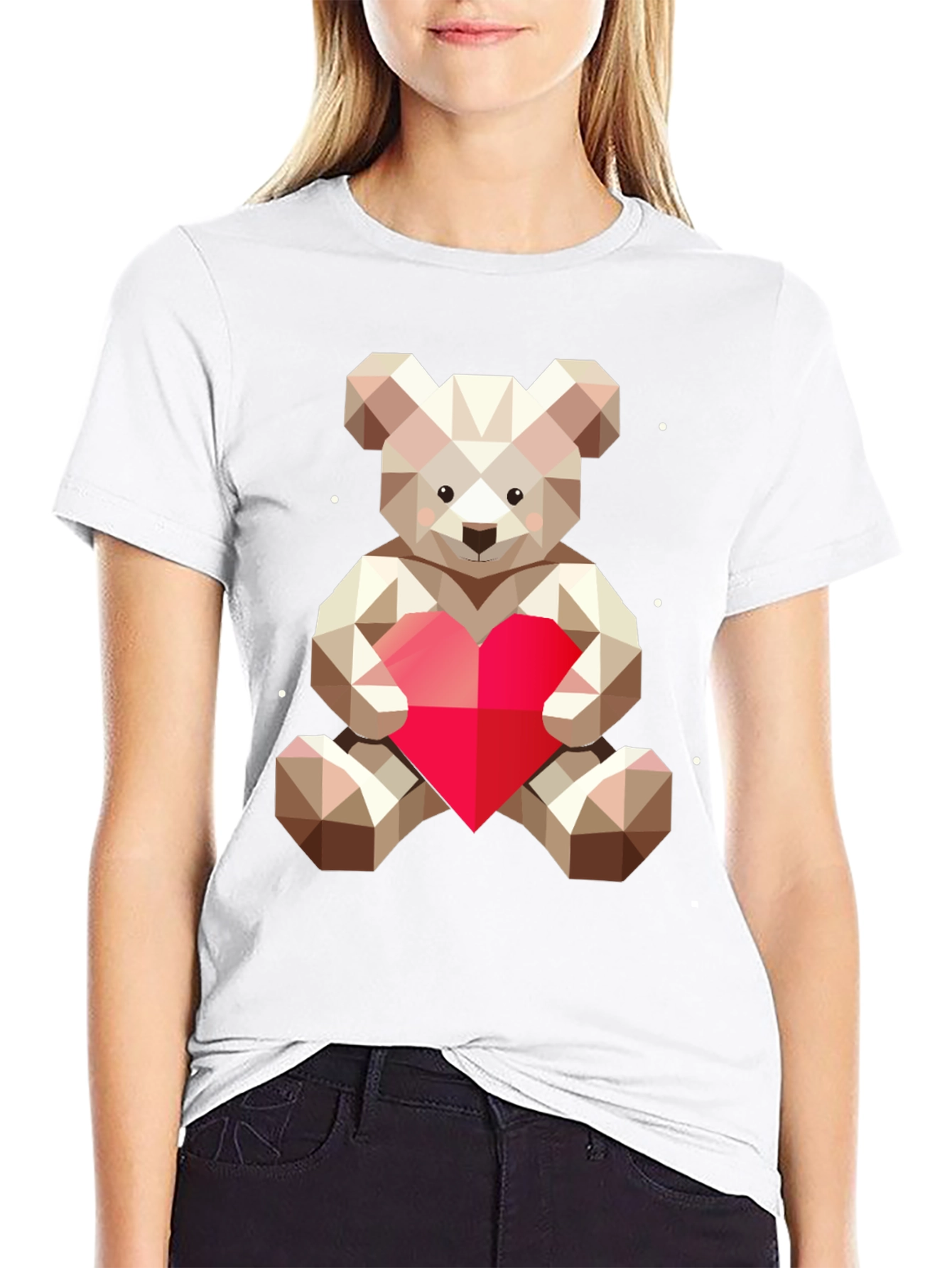 Geometric Teddy Bear Heart Graphic Tee