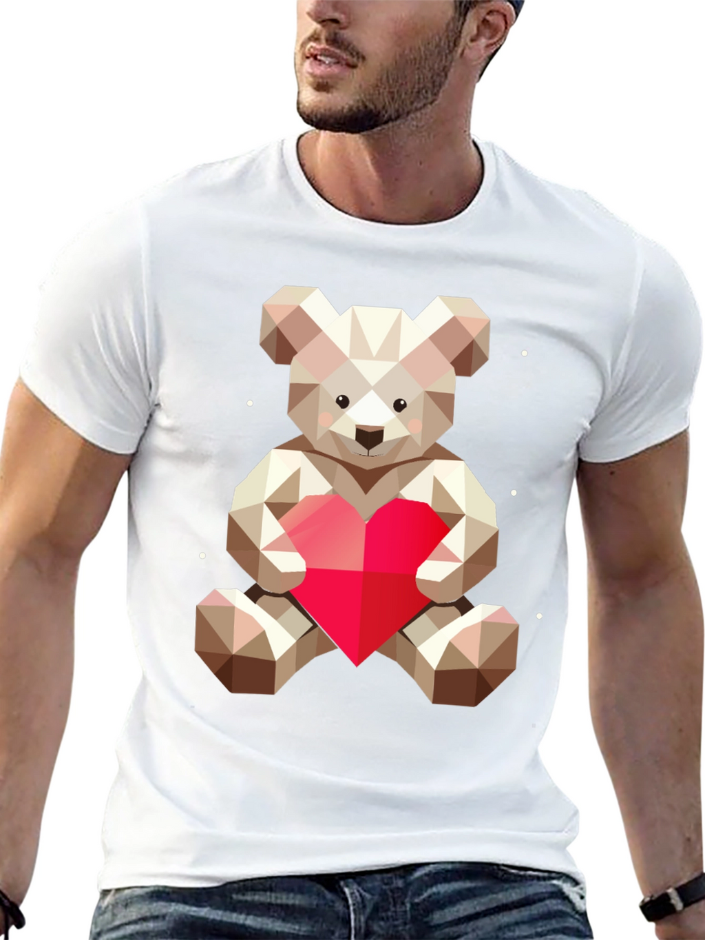 Geometric Teddy Bear Heart Graphic Tee