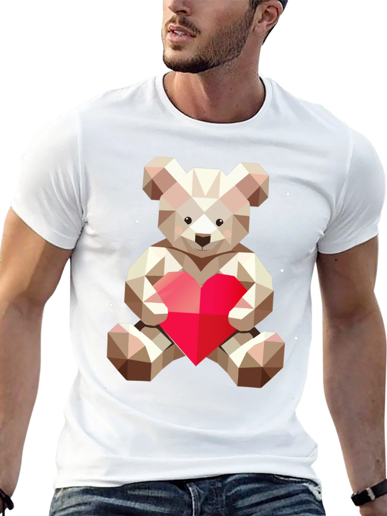 Geometric Teddy Bear Heart Graphic Tee