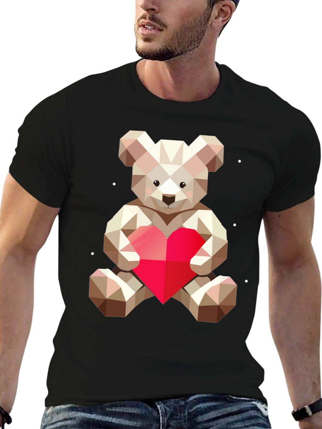 Geometric Teddy Bear Heart Graphic Tee
