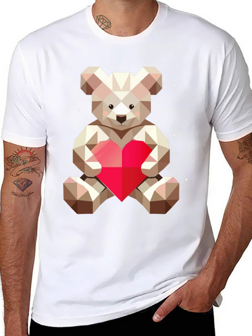 Geometric Teddy Bear Heart Graphic Tee