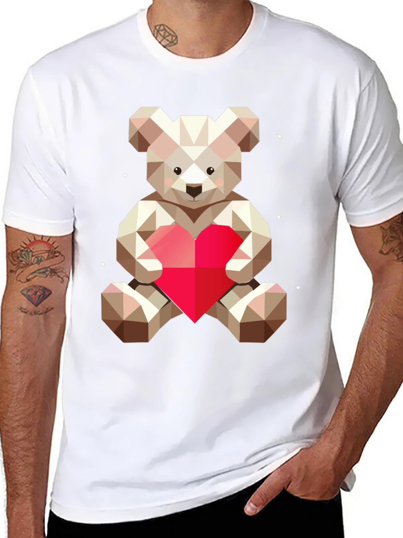 Geometric Teddy Bear Heart Graphic Tee