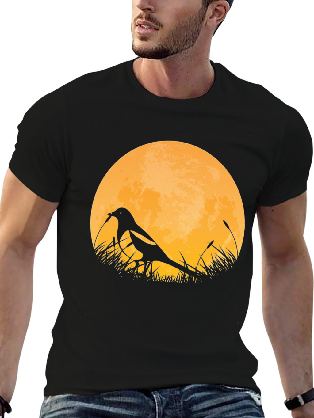 Bird Silhouette Moon Graphic T-Shirt