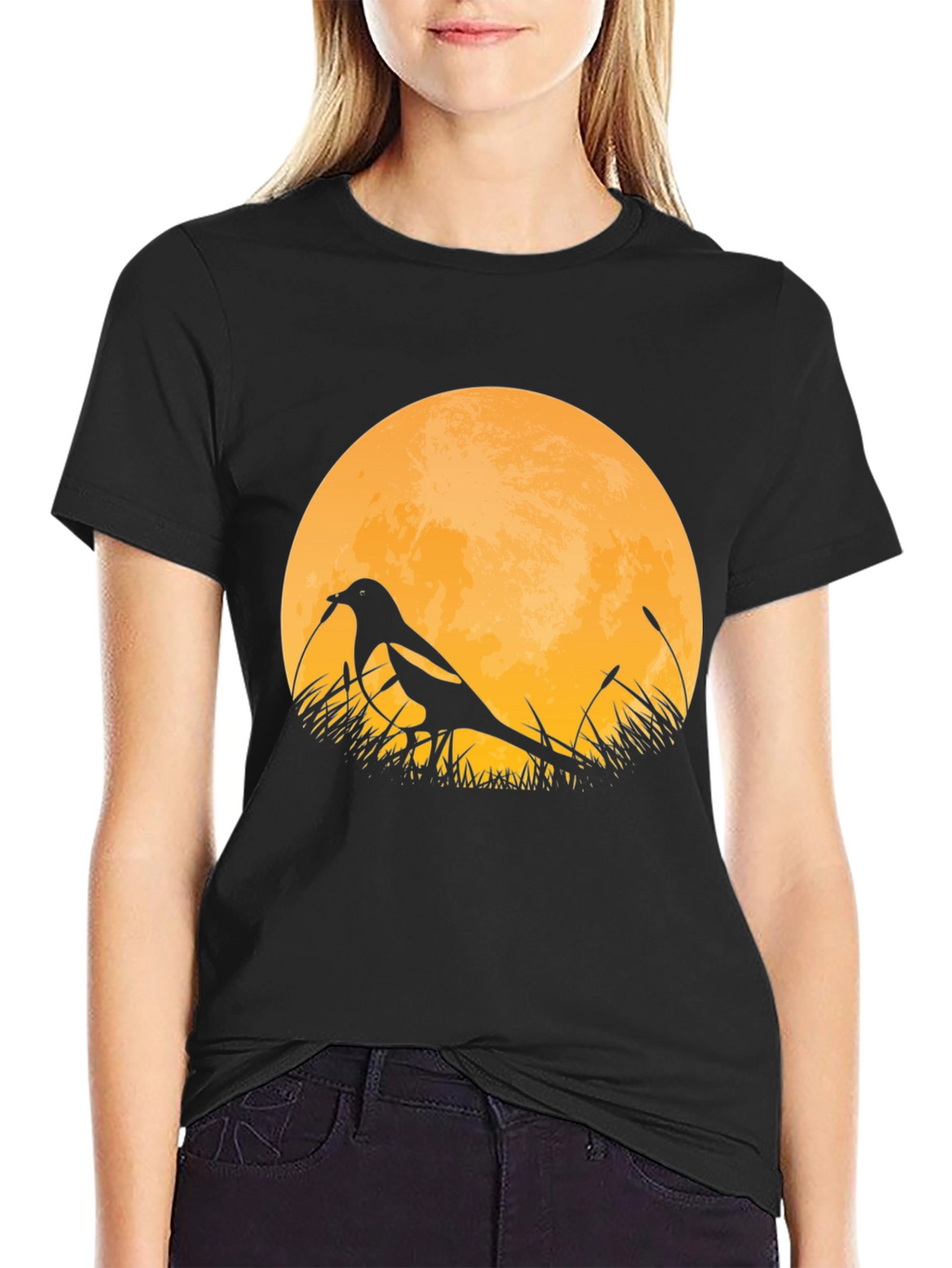 Bird Silhouette Moon Graphic T-Shirt
