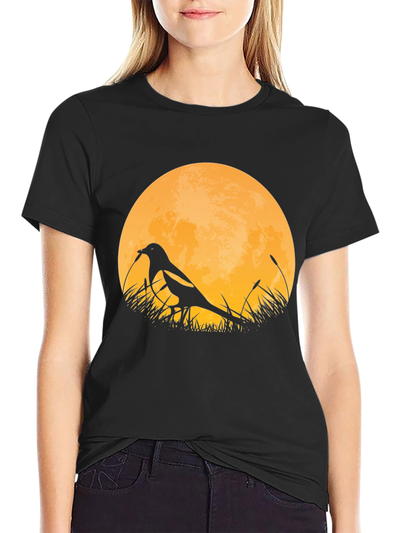 Bird Silhouette Moon Graphic T-Shirt