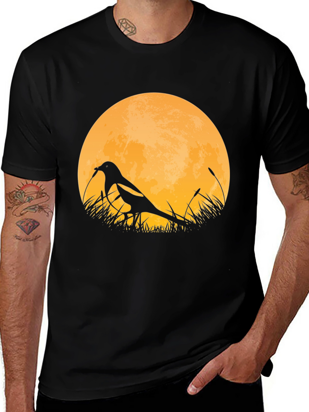 Bird Silhouette Moon Graphic T-Shirt