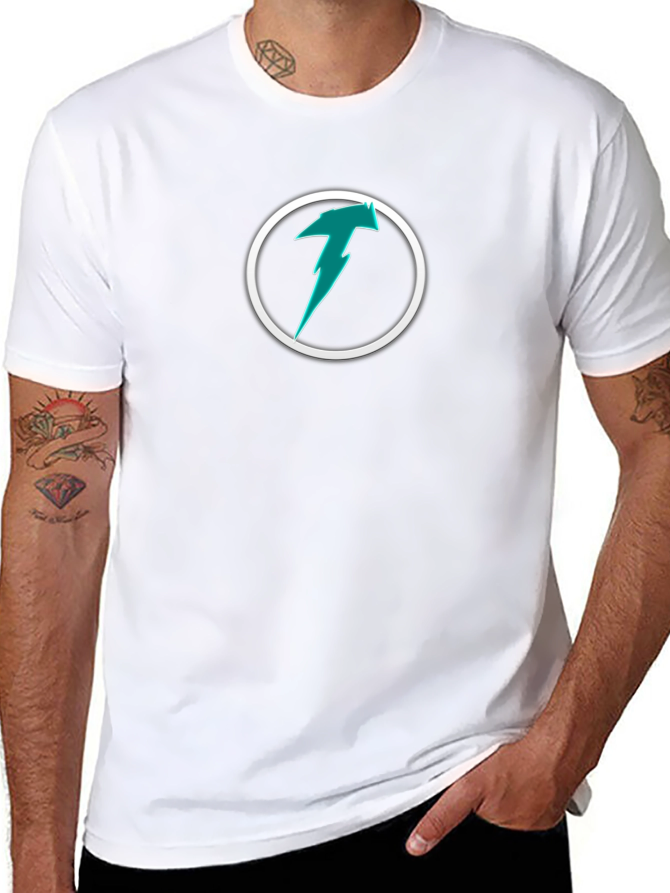 Teal Lightning Bolt Logo Black T-Shirt