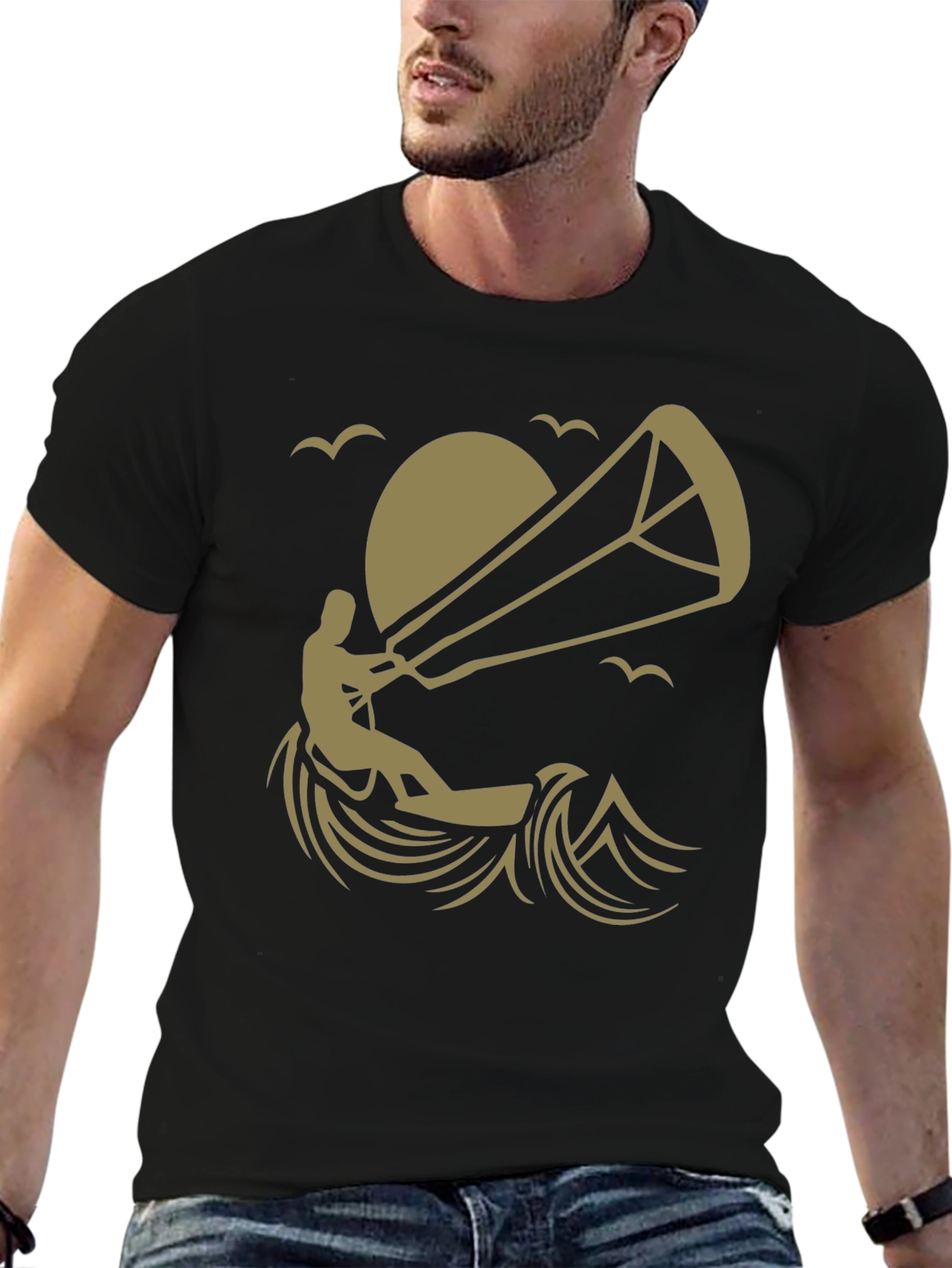 Kitesurfing Graphic Tee - Black Cotton T-Shirt