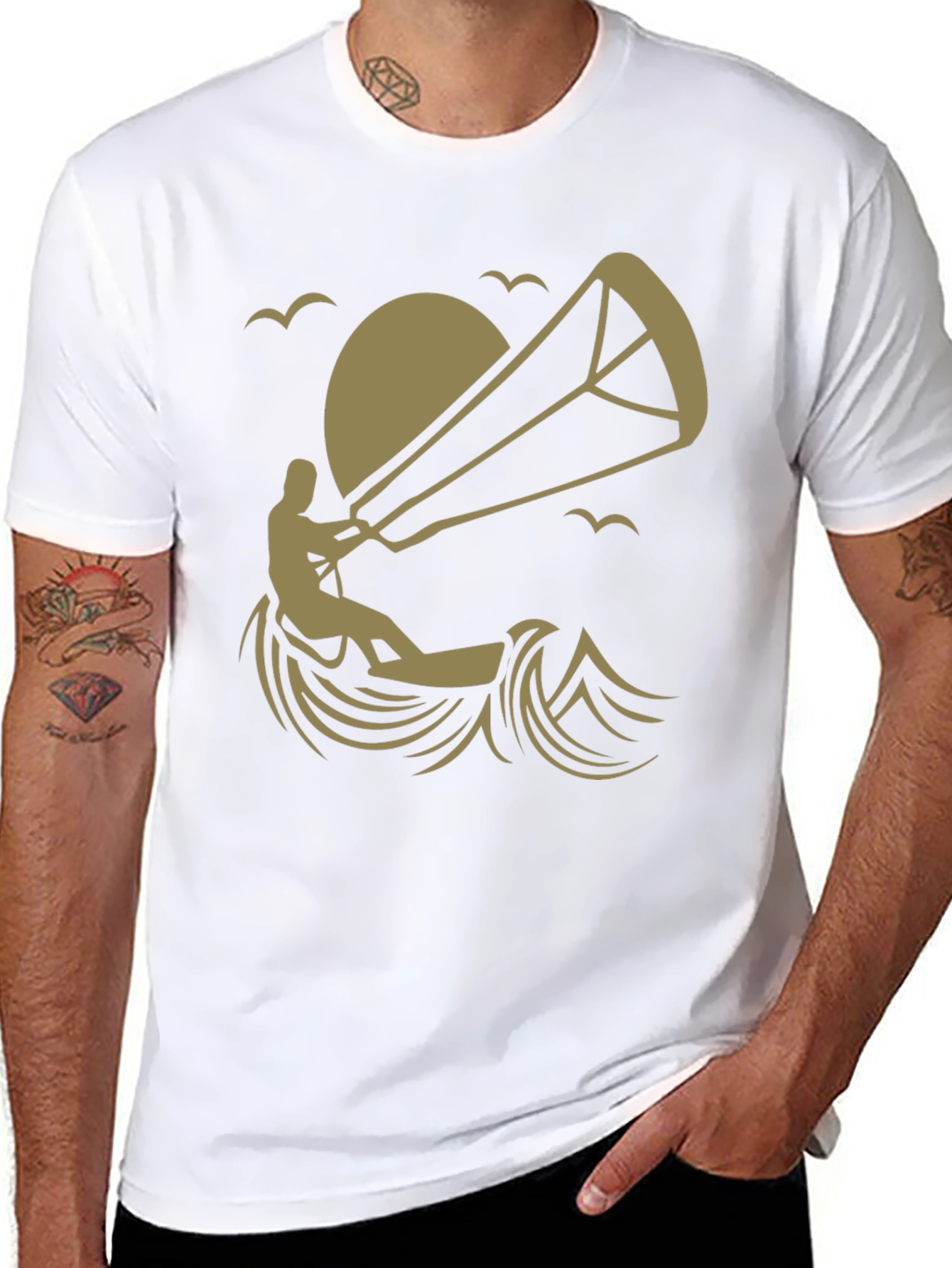 Kitesurfing Graphic Tee - Black Cotton T-Shirt