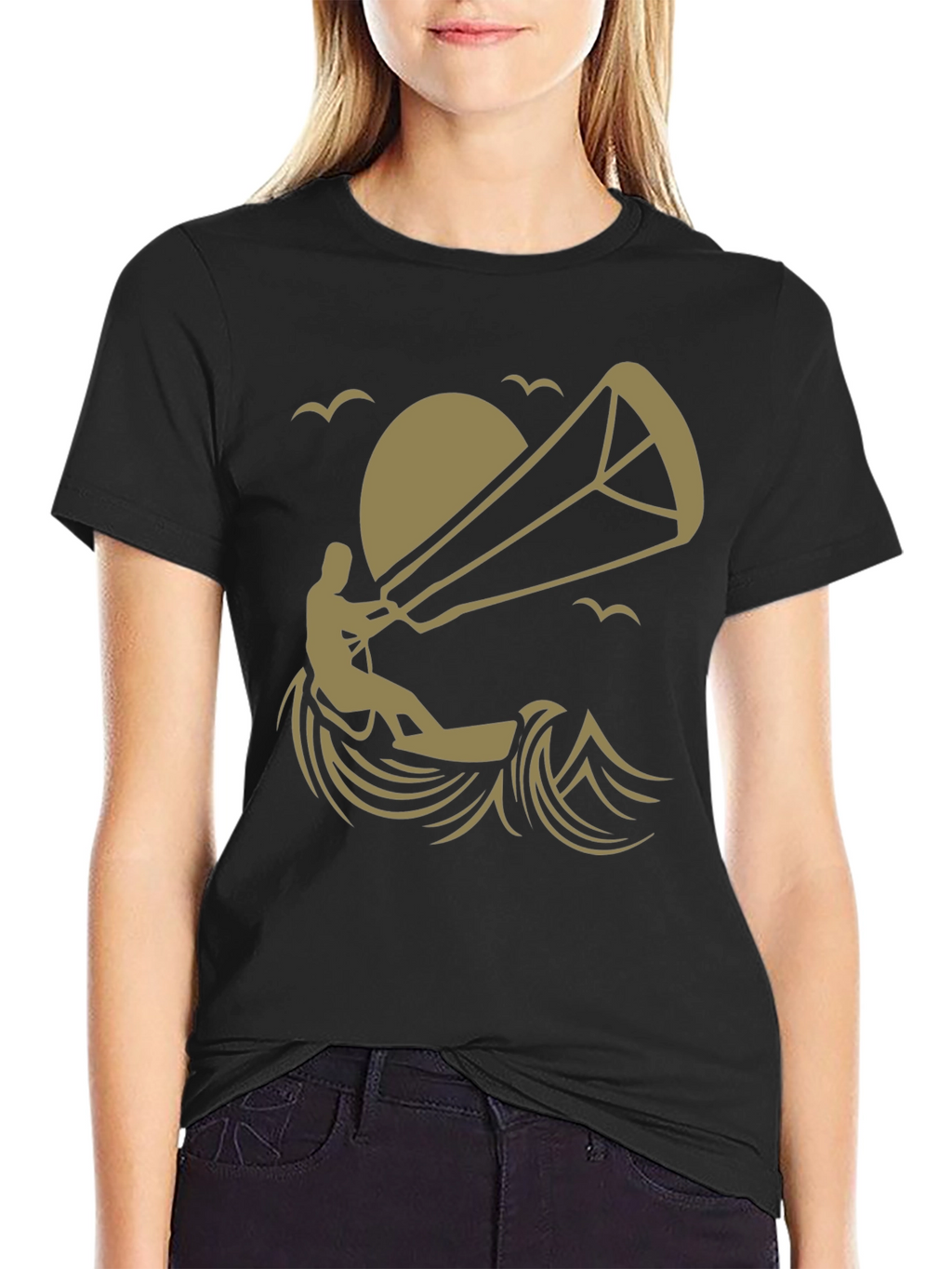 Kitesurfing Graphic Tee - Black Cotton T-Shirt
