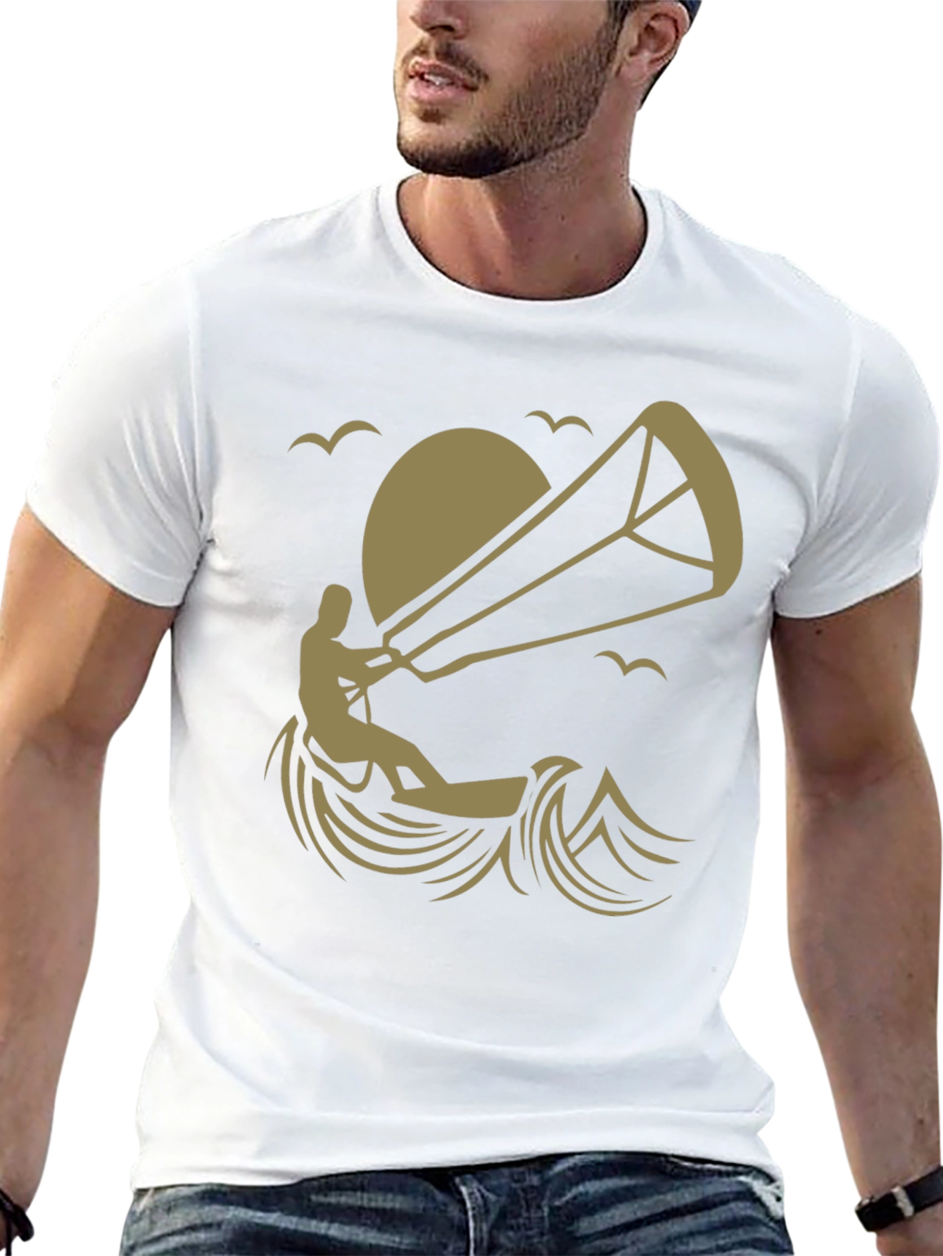 Kitesurfing Graphic Tee - Black Cotton T-Shirt