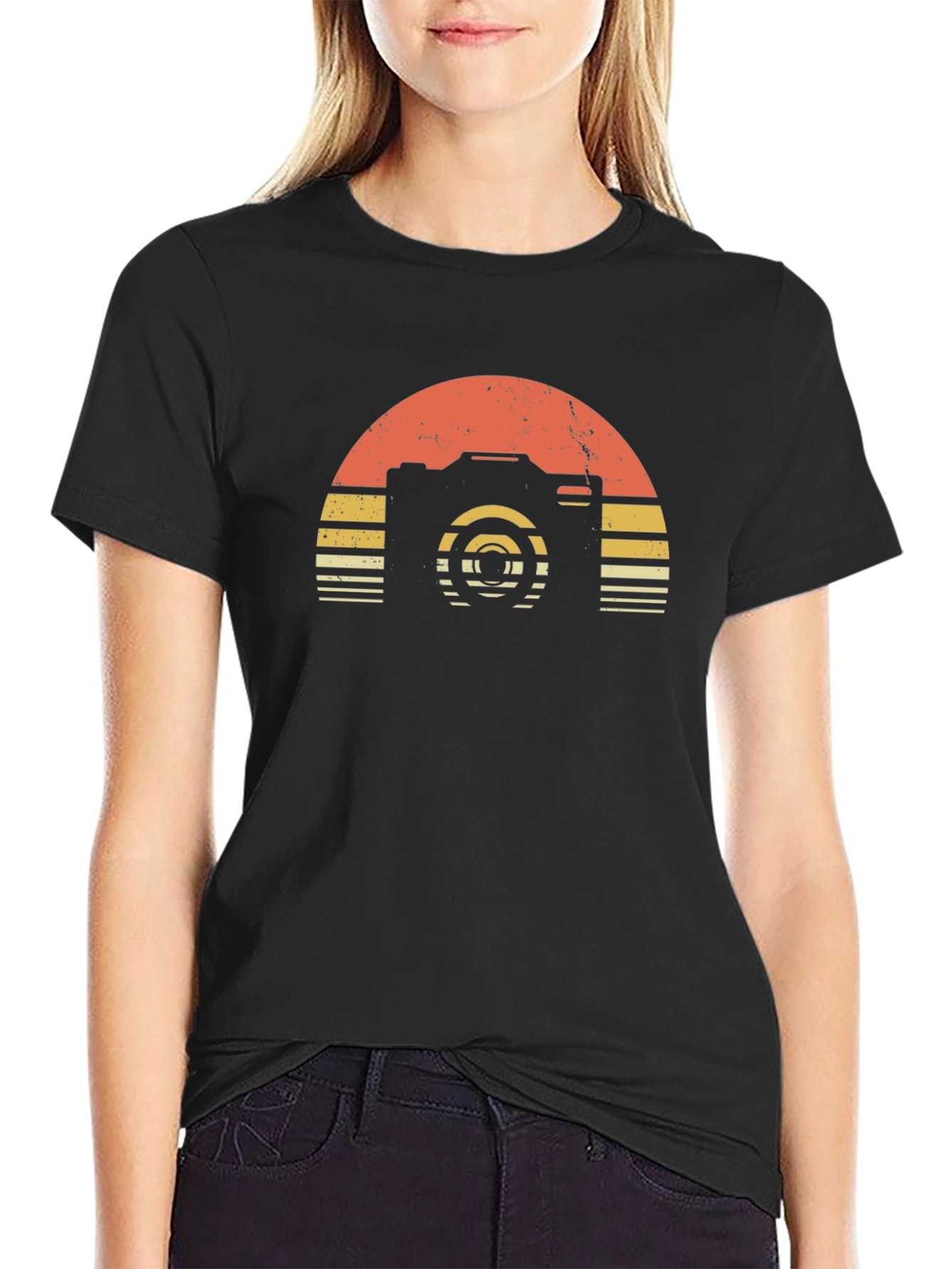 Retro Camera Sunset Graphic T-Shirt