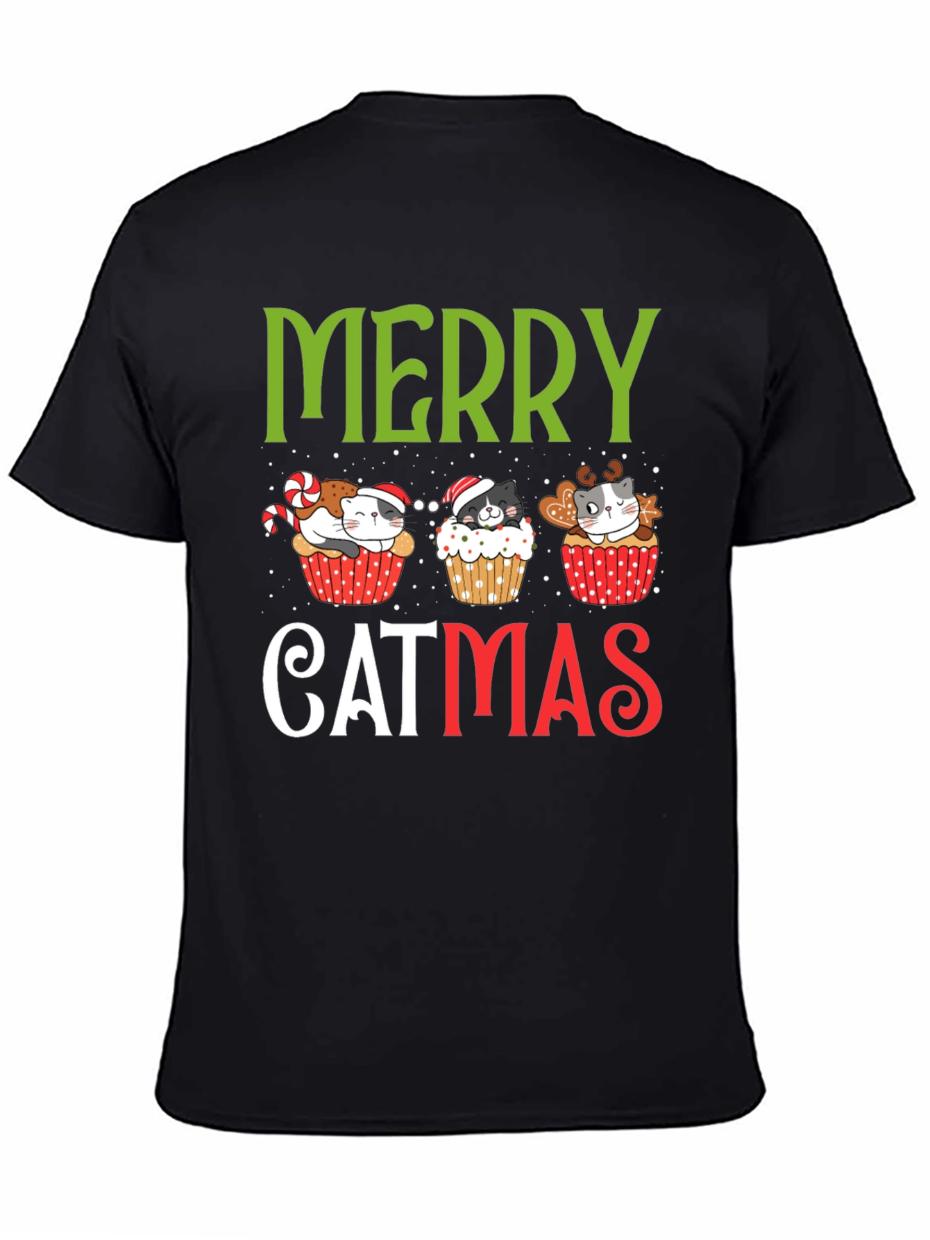 Merry Catmas T-Shirt - Festive Holiday Kitten Cupcake Tee