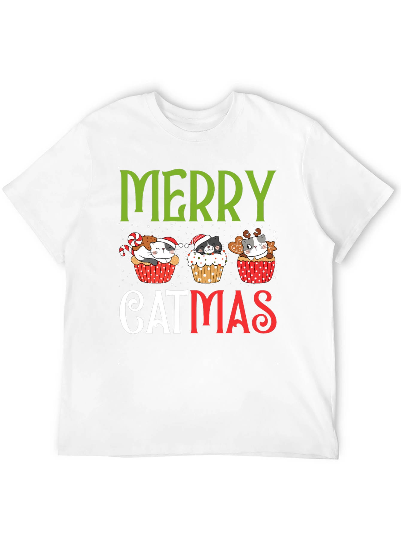 Merry Catmas T-Shirt - Festive Holiday Kitten Cupcake Tee