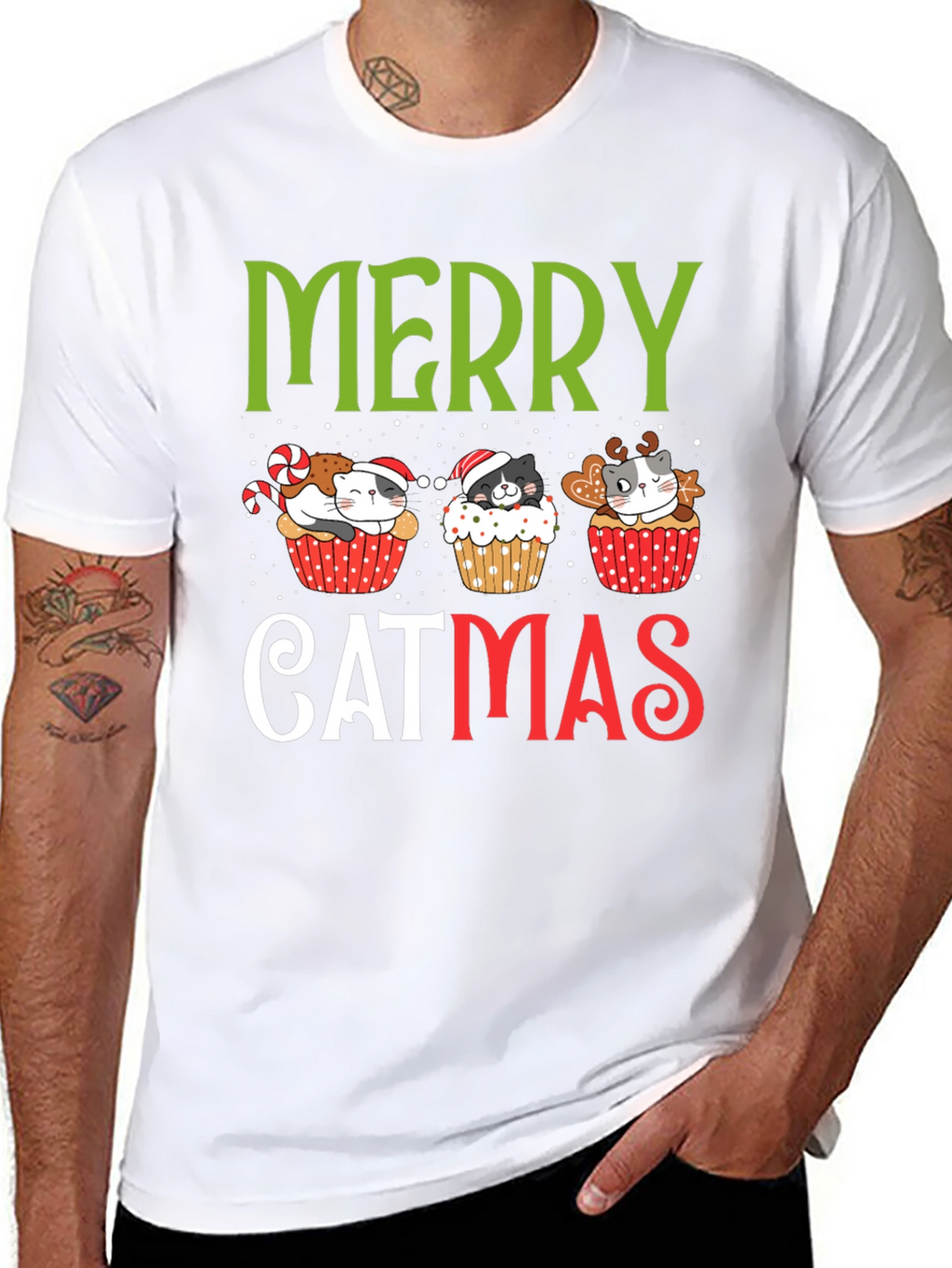 Merry Catmas T-Shirt - Festive Holiday Kitten Cupcake Tee