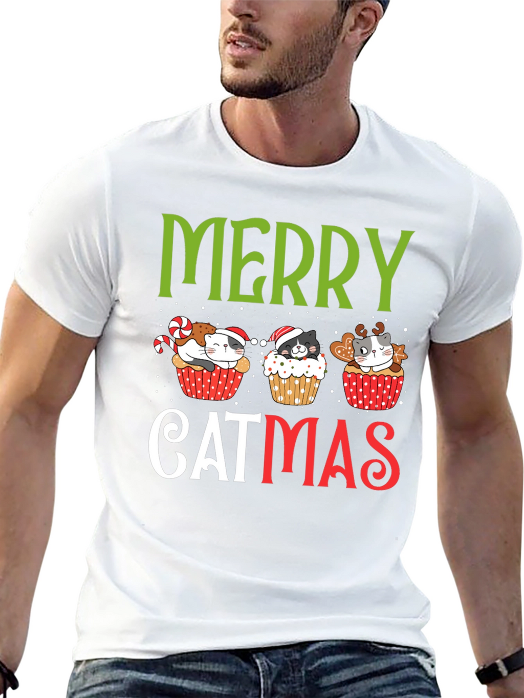 Merry Catmas T-Shirt - Festive Holiday Kitten Cupcake Tee