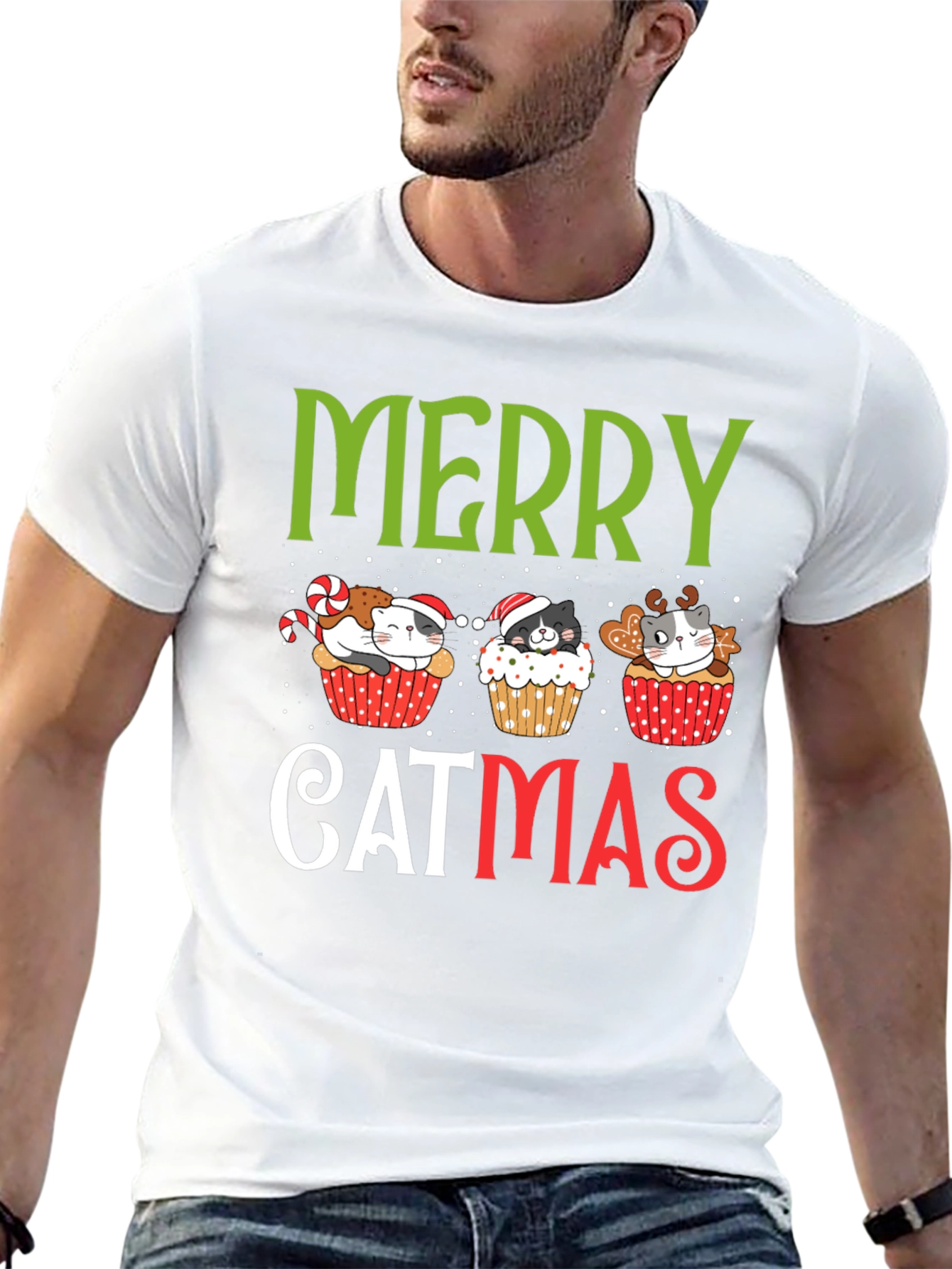 Merry Catmas T-Shirt - Festive Holiday Kitten Cupcake Tee