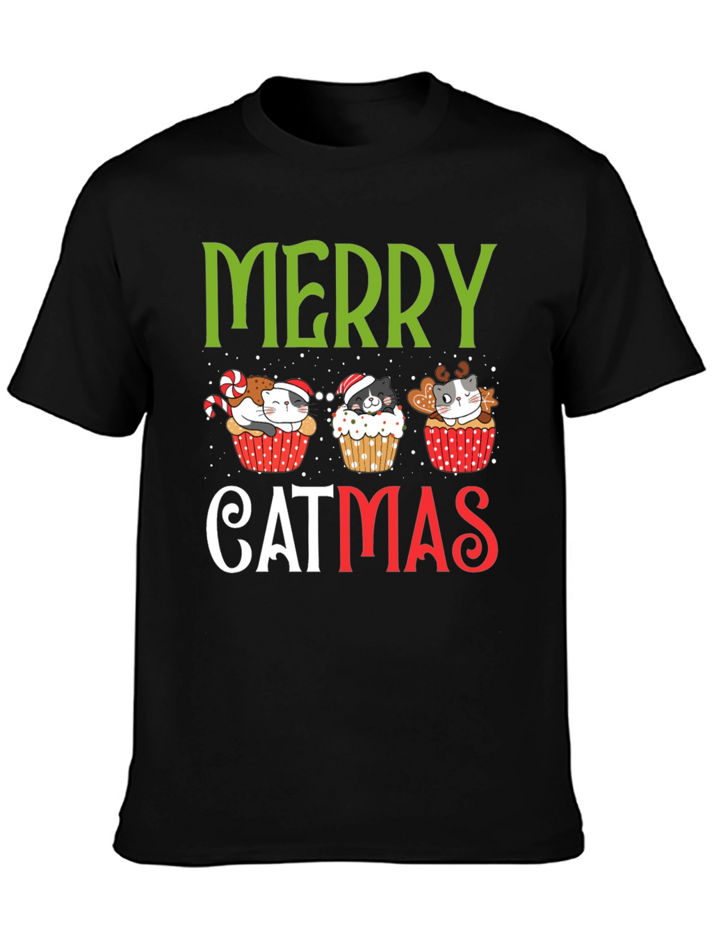 Merry Catmas T-Shirt - Festive Holiday Kitten Cupcake Tee