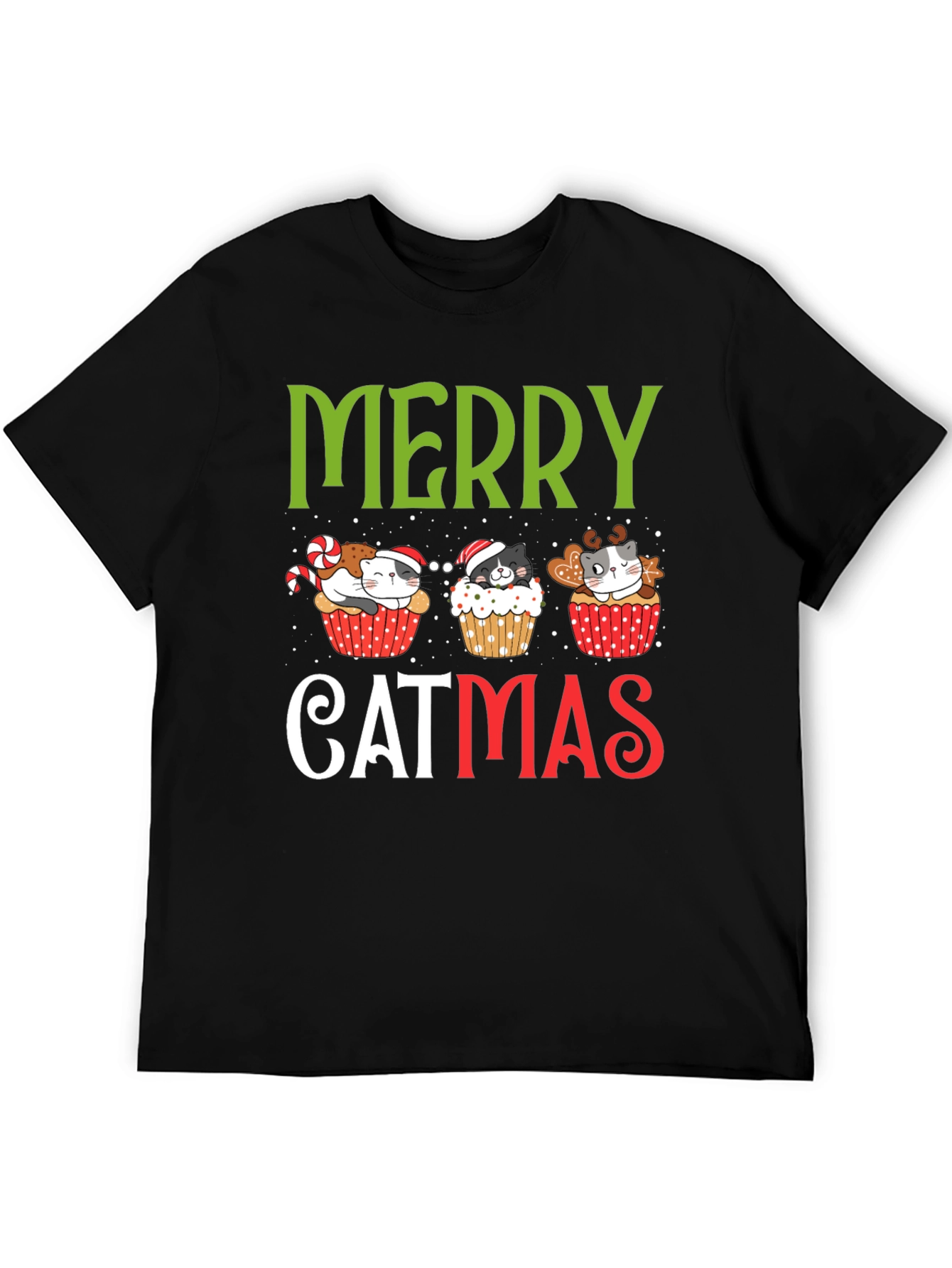 Merry Catmas T-Shirt - Festive Holiday Kitten Cupcake Tee