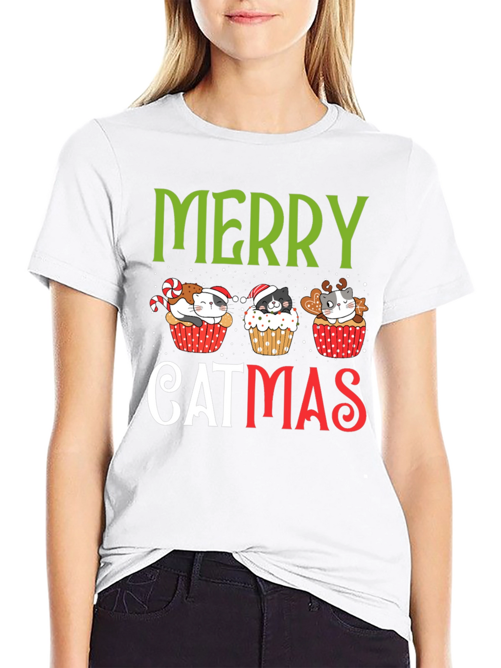 Merry Catmas T-Shirt - Festive Holiday Kitten Cupcake Tee