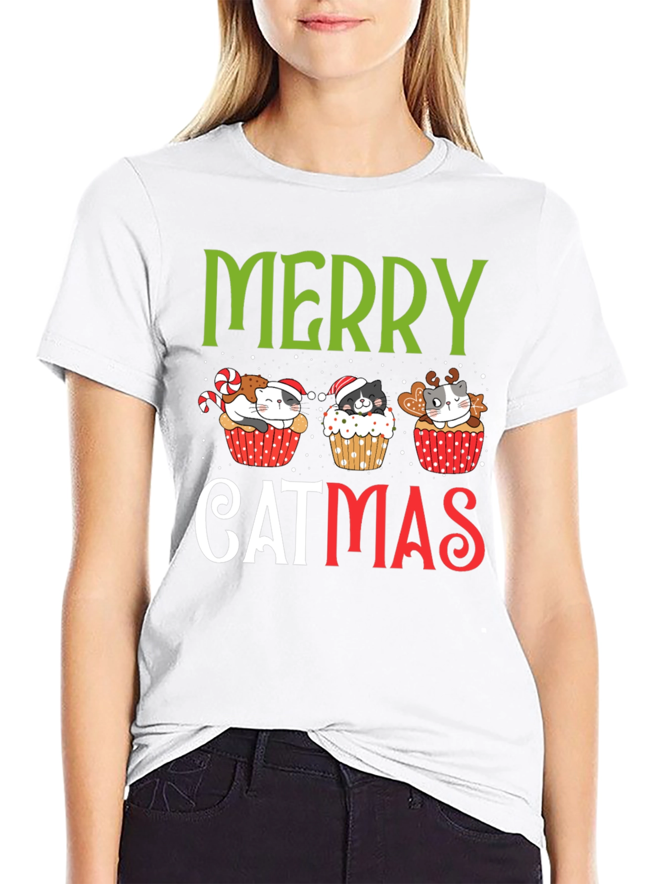 Merry Catmas T-Shirt - Festive Holiday Kitten Cupcake Tee