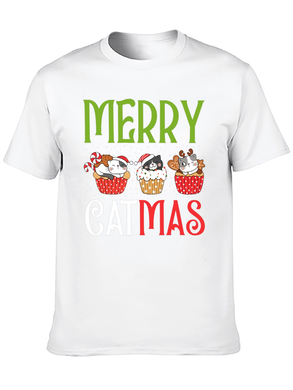 Merry Catmas T-Shirt - Festive Holiday Kitten Cupcake Tee