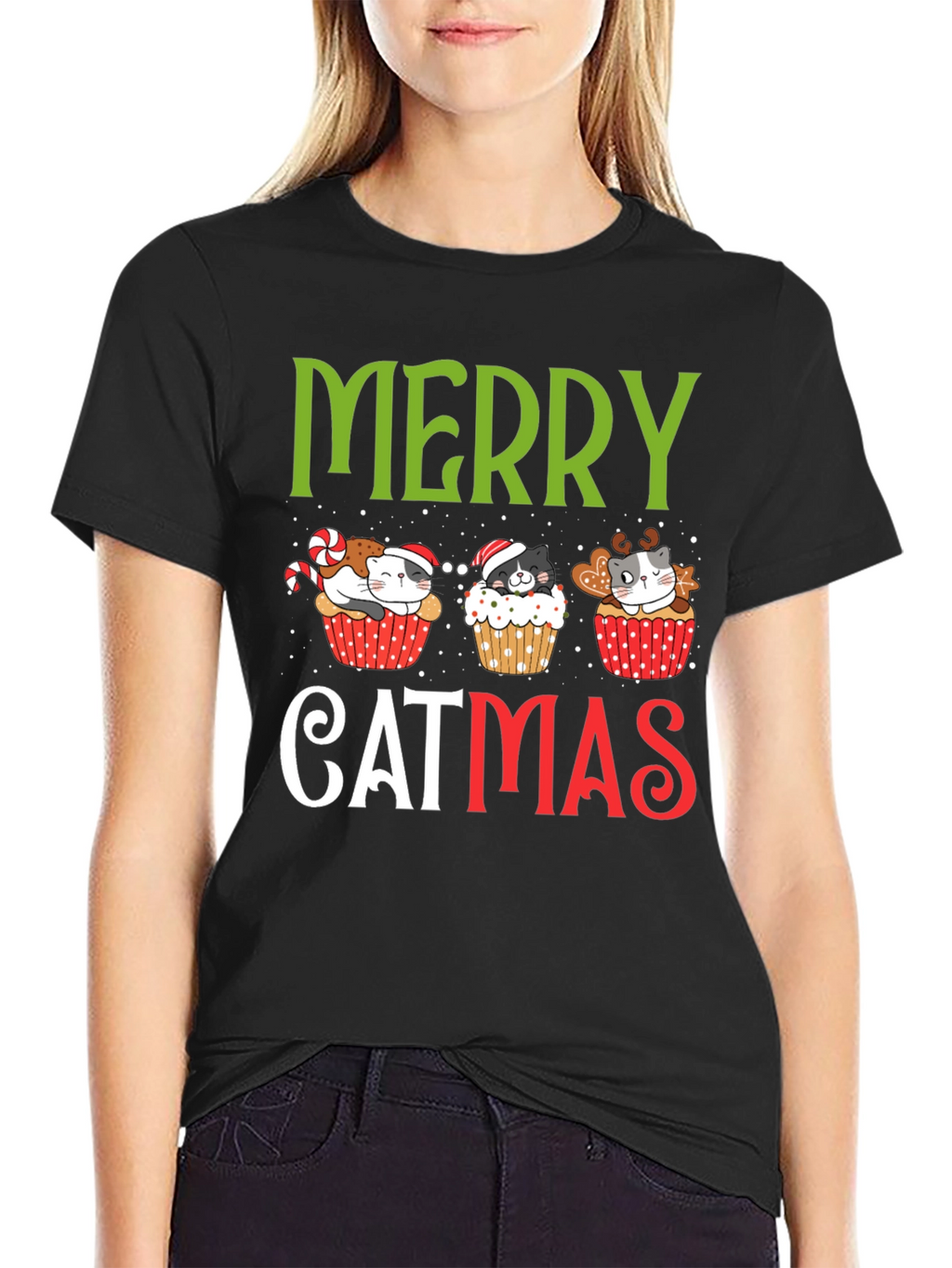 Merry Catmas T-Shirt - Festive Holiday Kitten Cupcake Tee