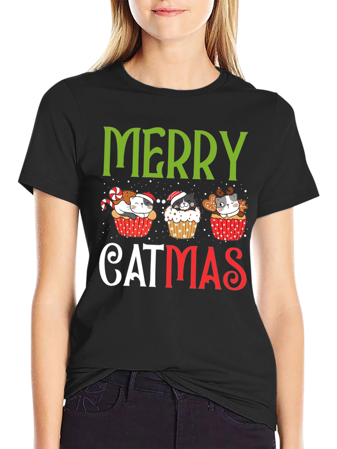 Merry Catmas T-Shirt - Festive Holiday Kitten Cupcake Tee