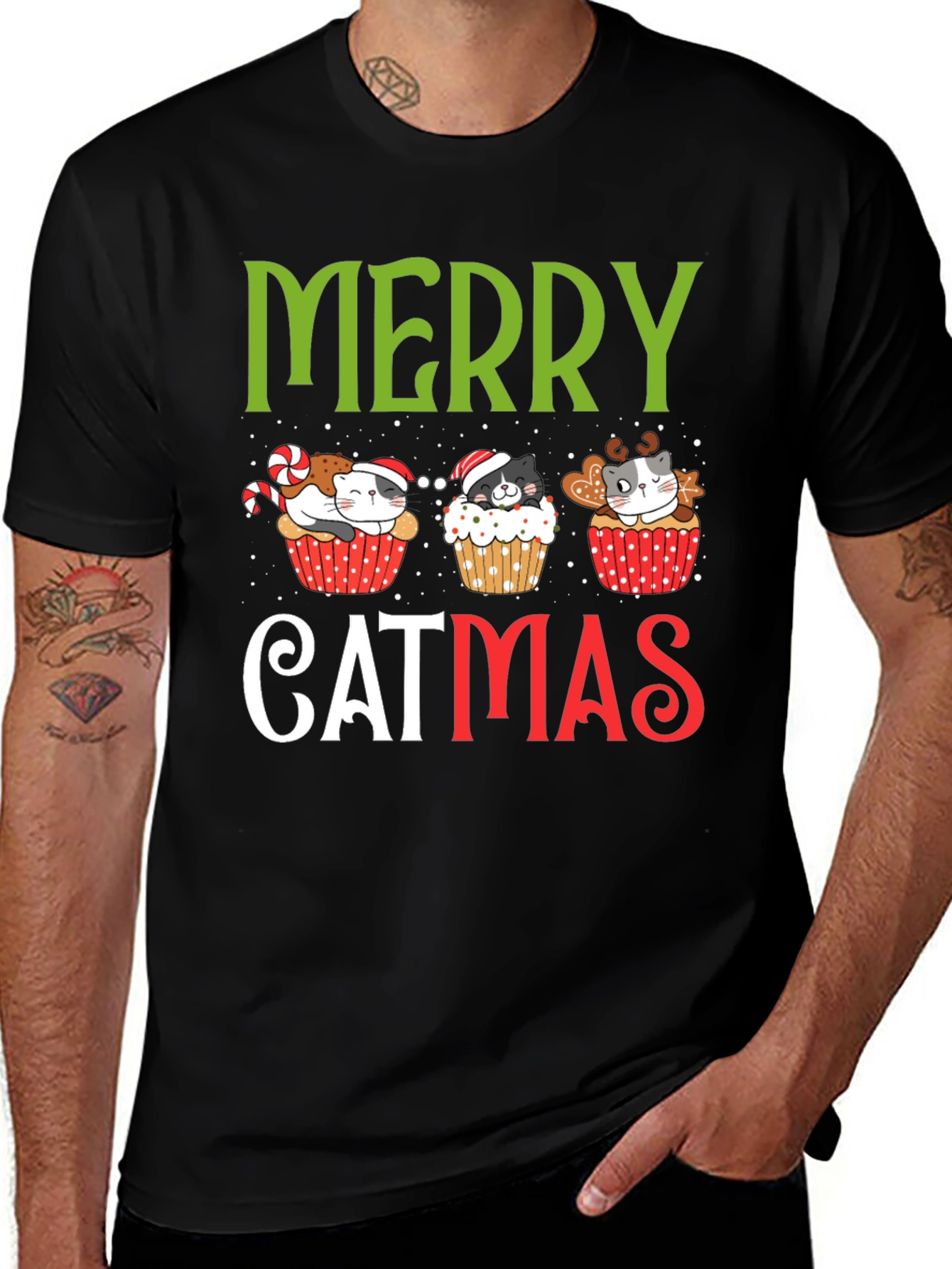 Merry Catmas T-Shirt - Festive Holiday Kitten Cupcake Tee