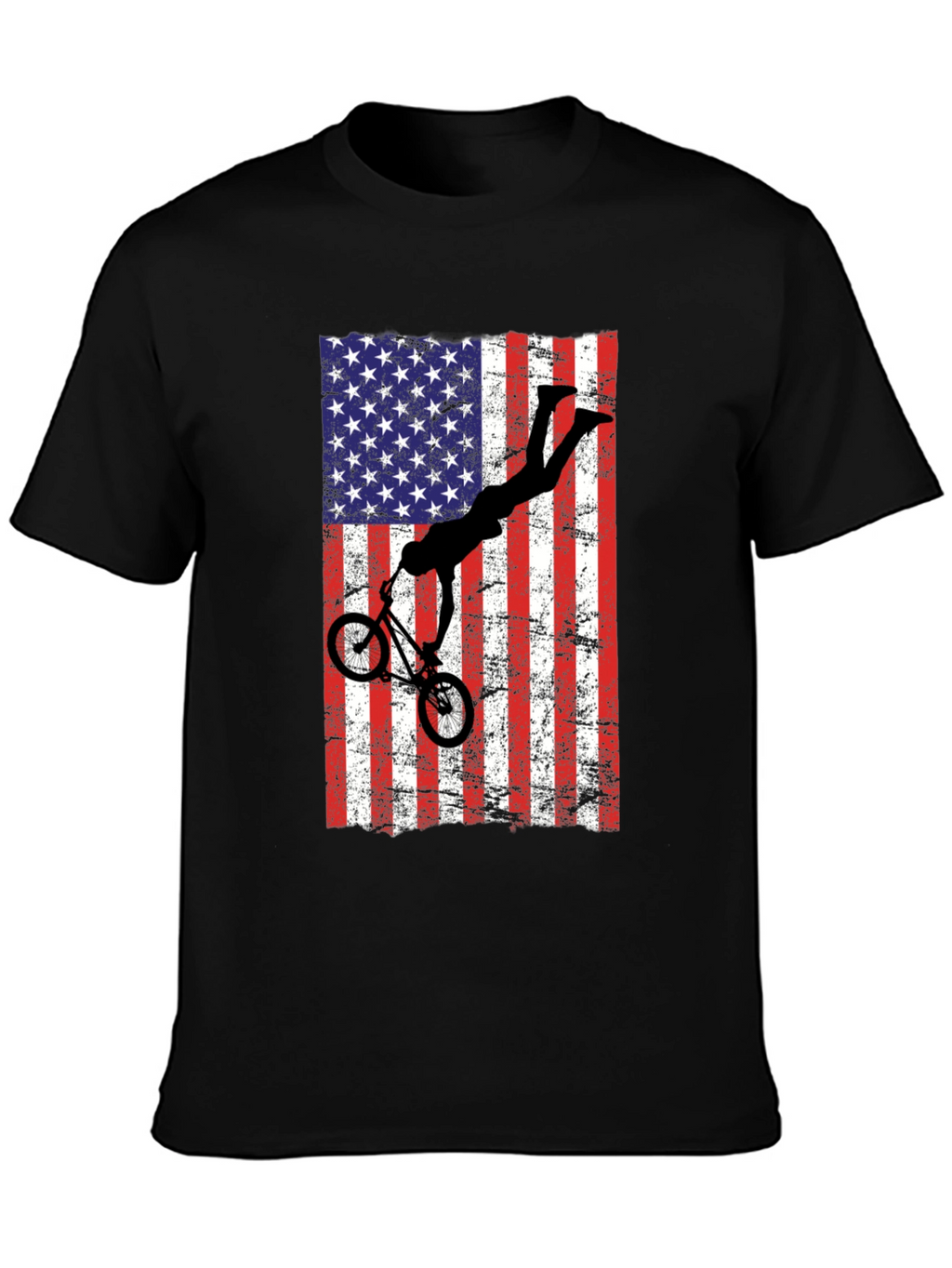 American Flag BMX T-Shirt - Patriotic Bike Rider