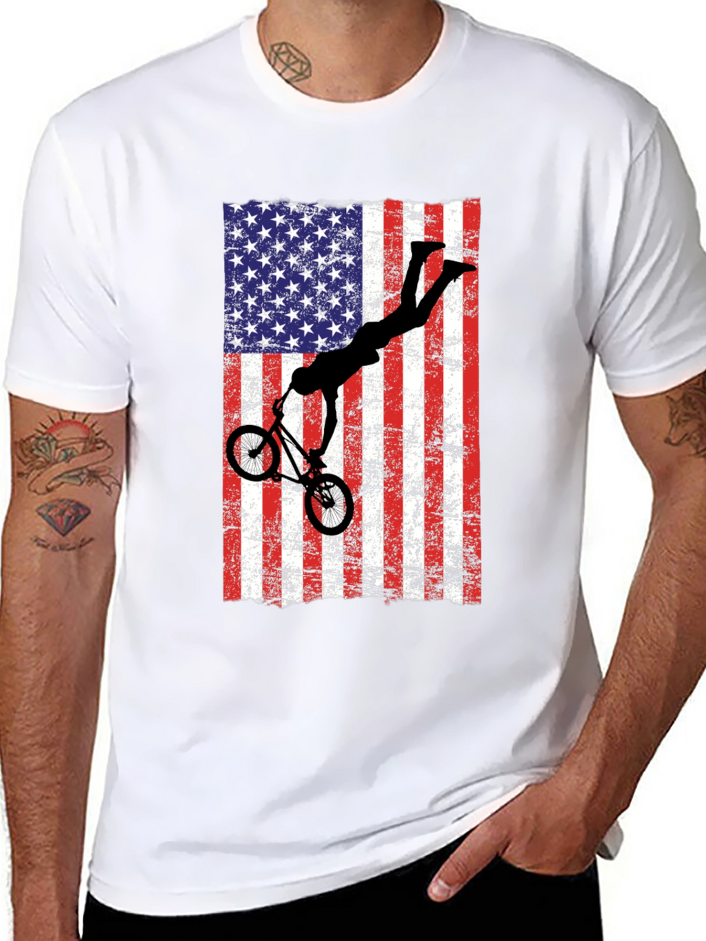 American Flag BMX T-Shirt - Patriotic Bike Rider