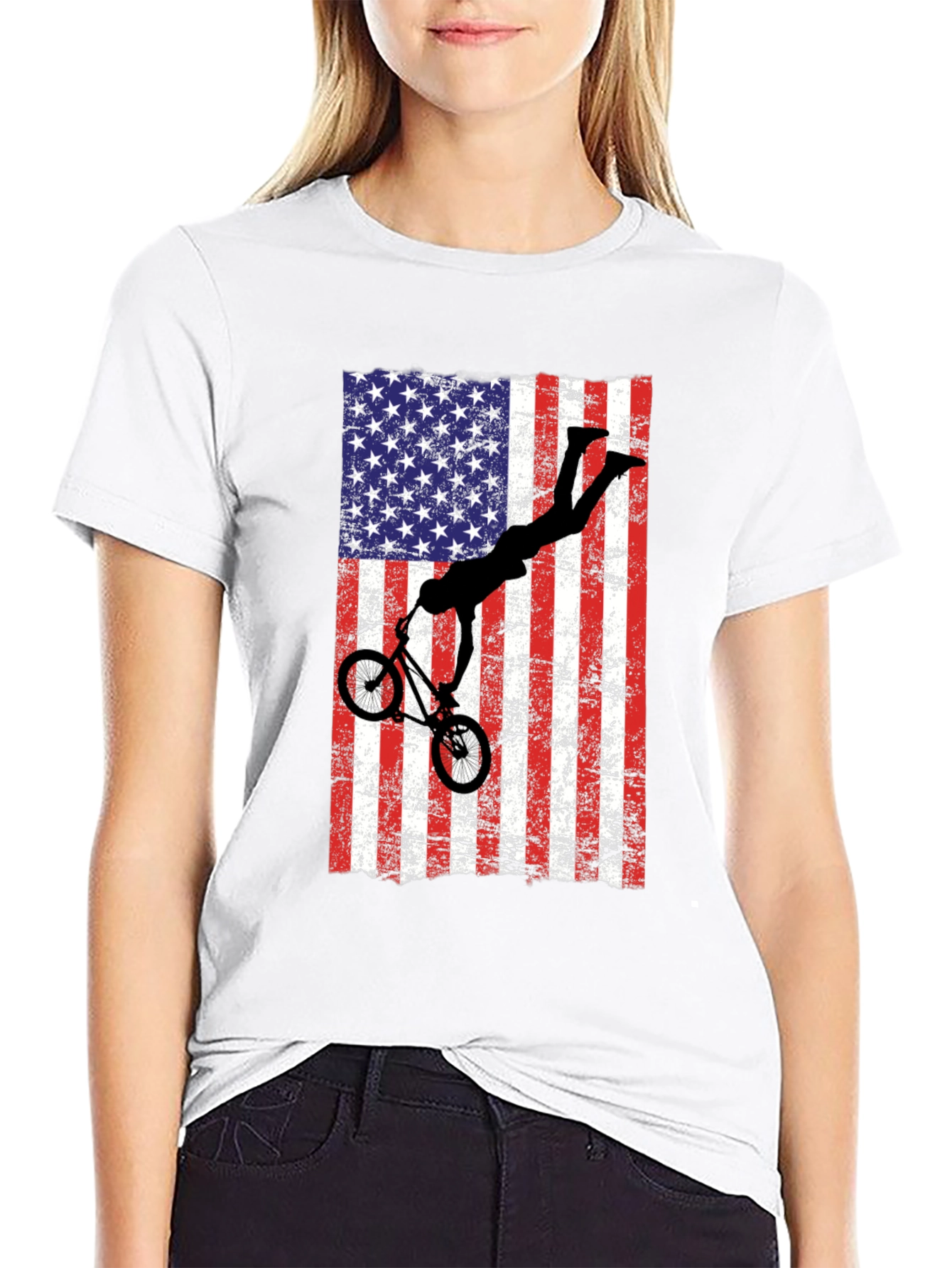 American Flag BMX T-Shirt - Patriotic Bike Rider