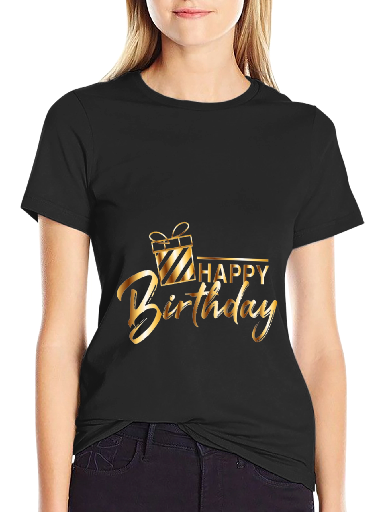Happy Birthday Graphic Tee - Gold Print