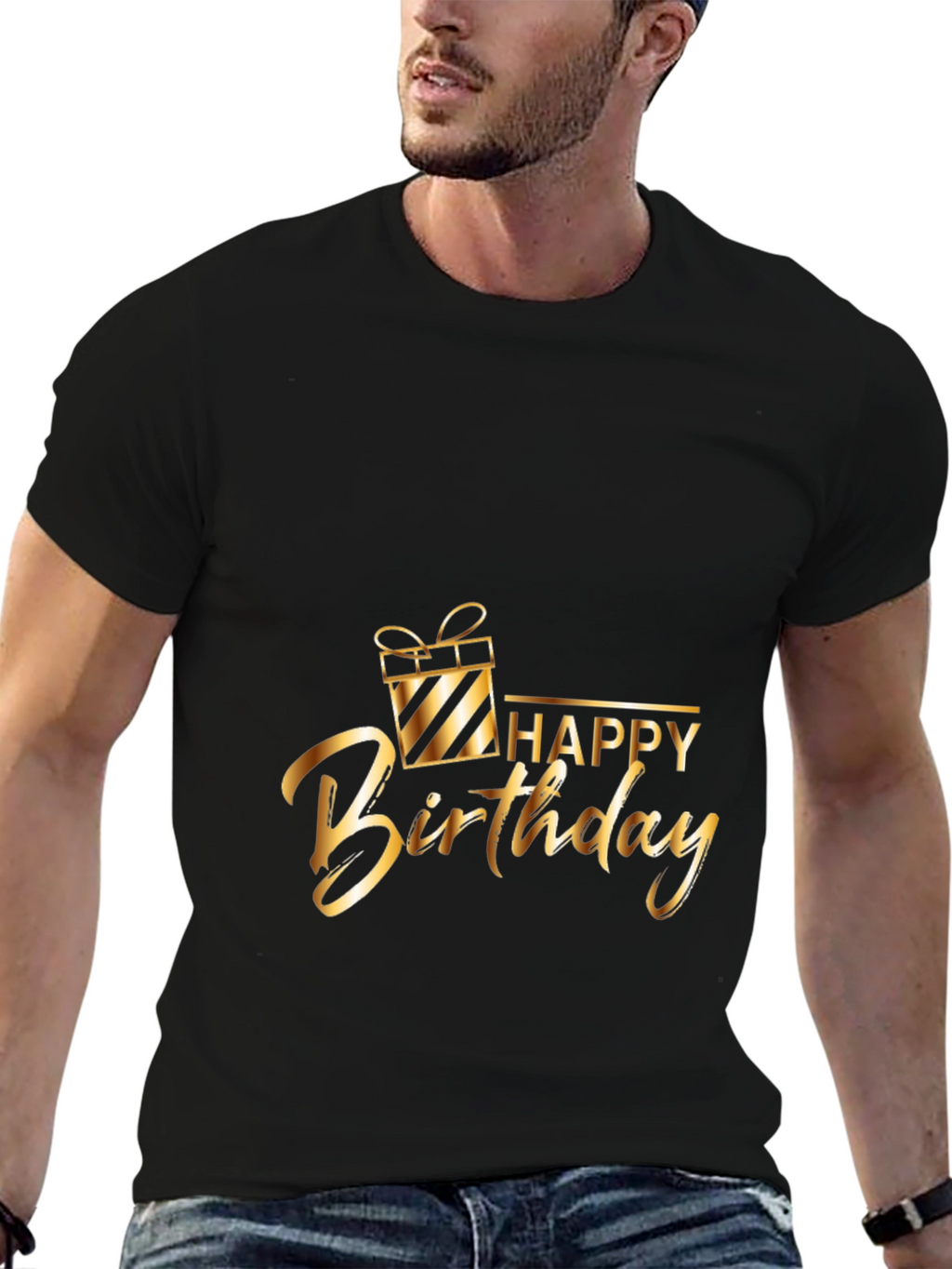 Happy Birthday Graphic Tee - Gold Print