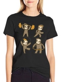 Sloth Workout Graphic T-Shirt - Black Cotton Tee