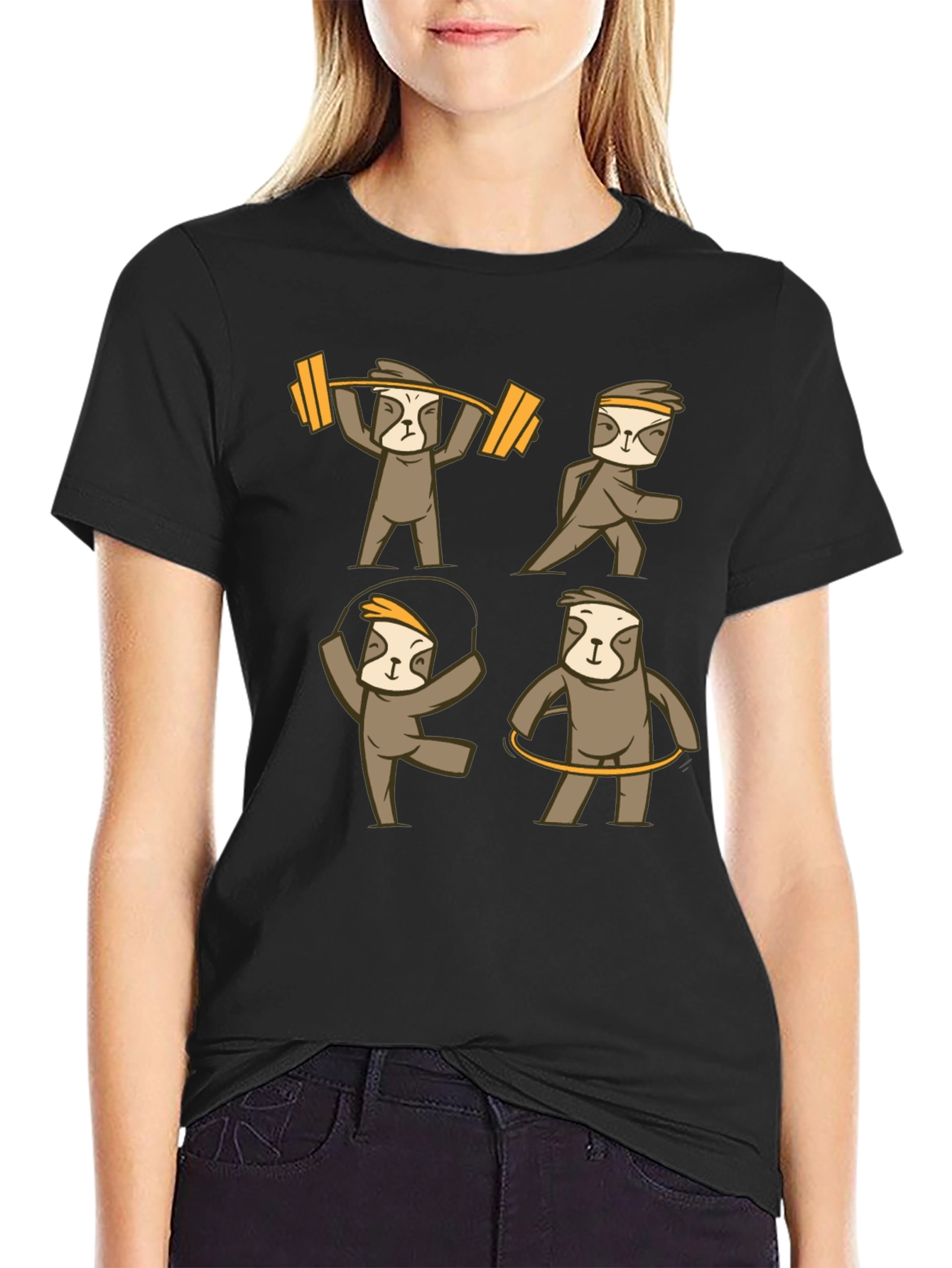 Sloth Workout Graphic T-Shirt - Black Cotton Tee